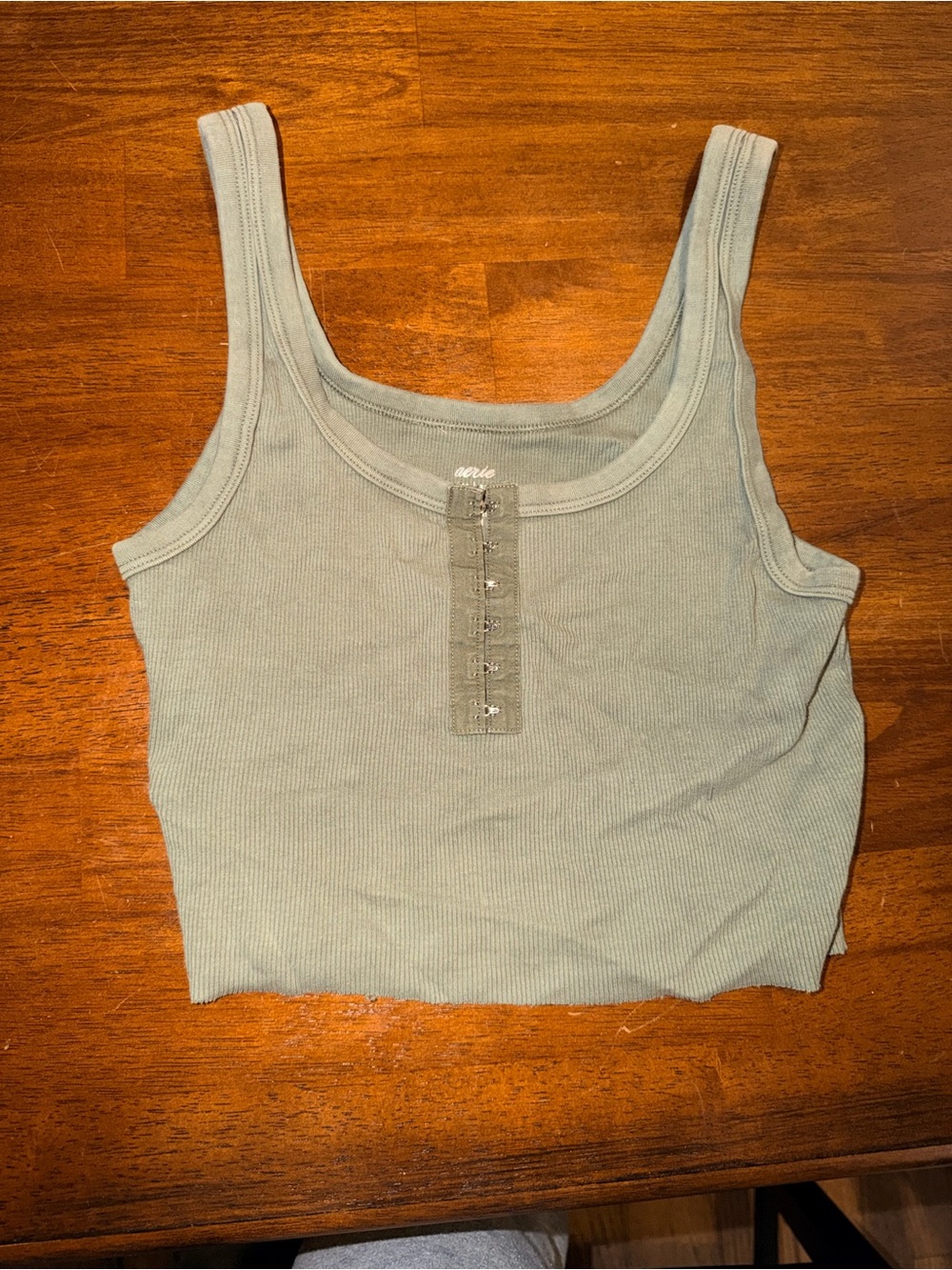 aerie Sage Green Ribbed Hook-Front Cropped Tank